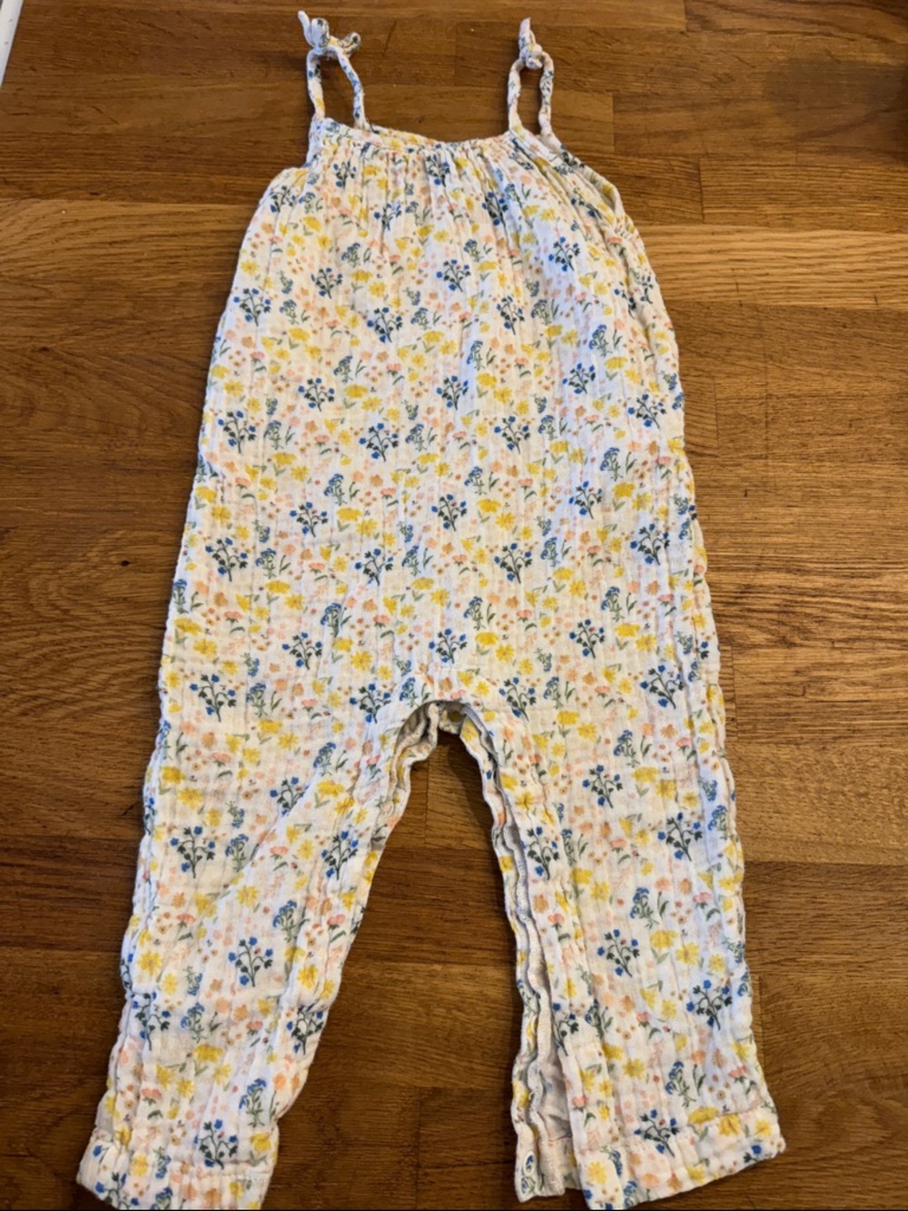 Little Earth Floral Gauze Baby Romper in Yellow, Blue & Green